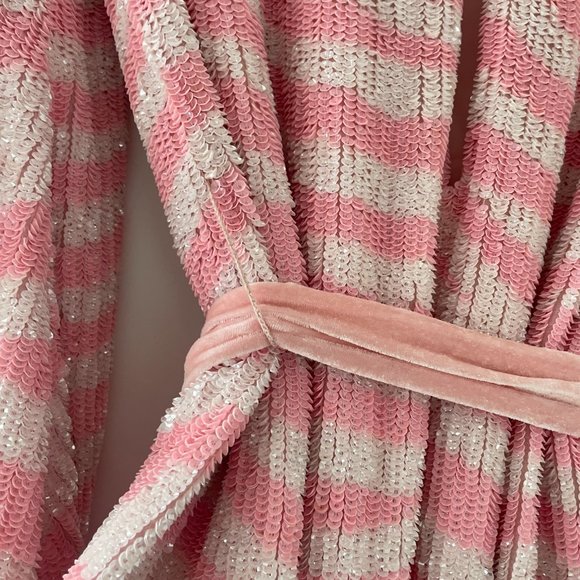 Retrofete Grace Sequins Mini Dress Small Striped Pink & White Self Tie Belt - Picture 14 of 14